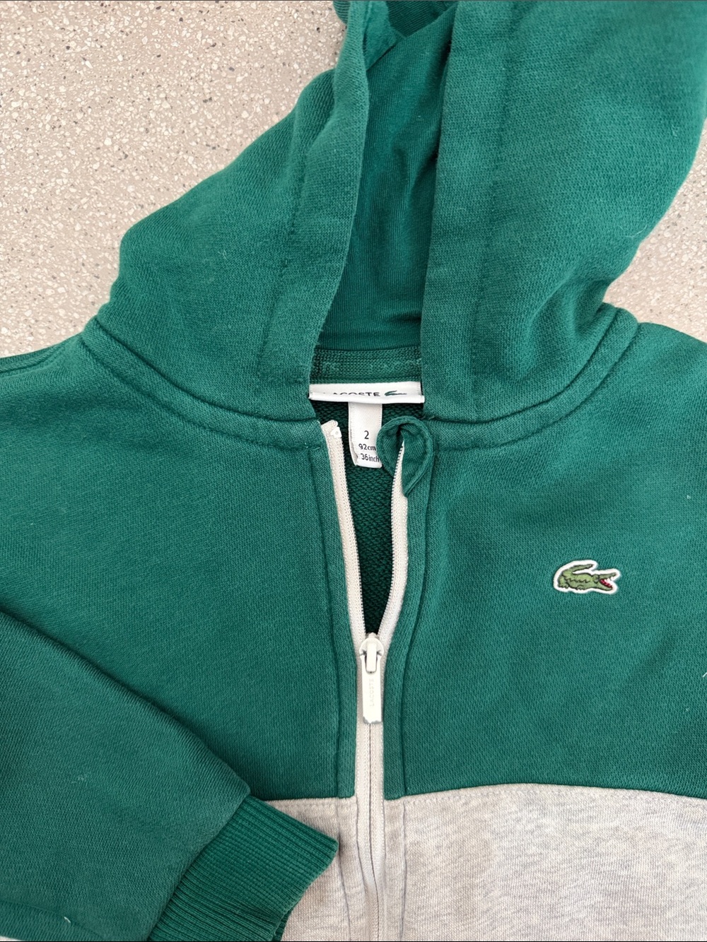 Lacoste Green and Light Gray Kids Colorblock Zip Hoodie - Picture 4 of 4